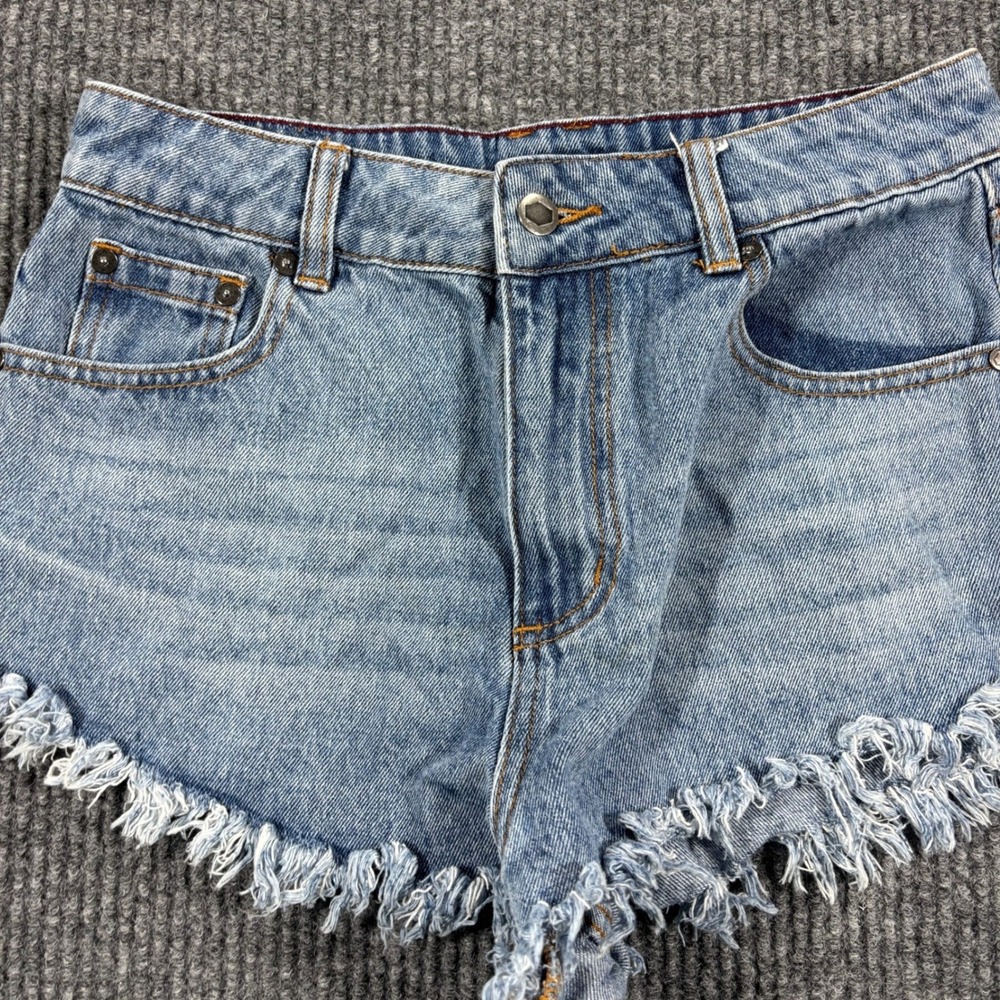 RVCA Elle Denim Shorts Women 28 Blue Frayed Raw Hem High Rise